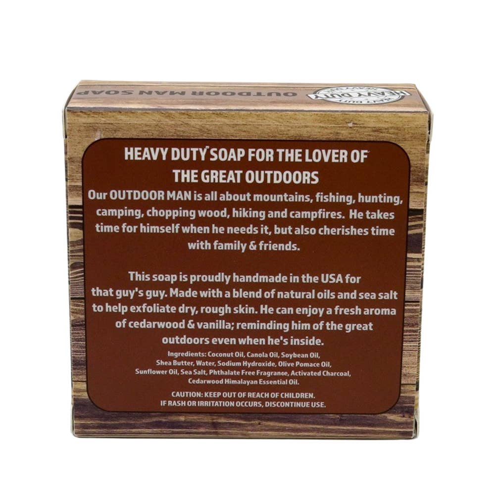 Box of heavy-duty soap for outdoor enthusiasts with text on a white background
