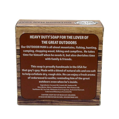 Box of heavy-duty soap for outdoor enthusiasts with text on a white background